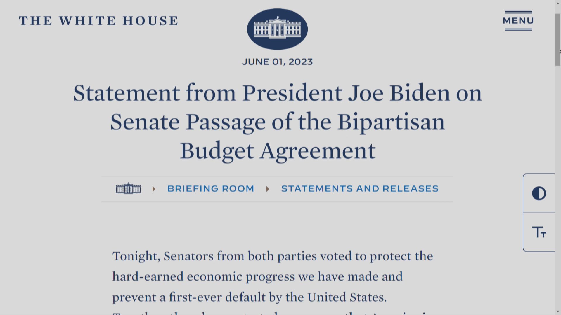 美國參議院通過暫停實施債務上限法案