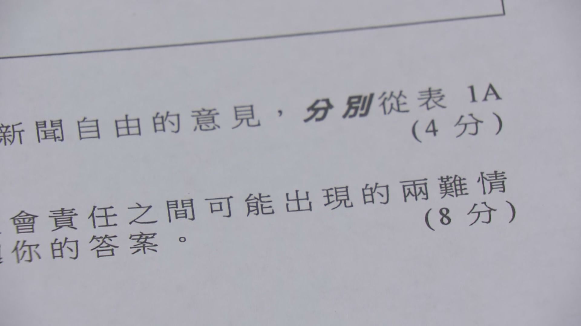文憑試通識科談及香港新聞自由　考生聯想到警權問題