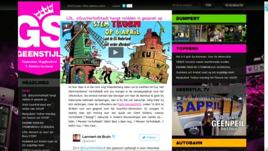 荷蘭右翼網站斥政府歐烏協議欠諮詢