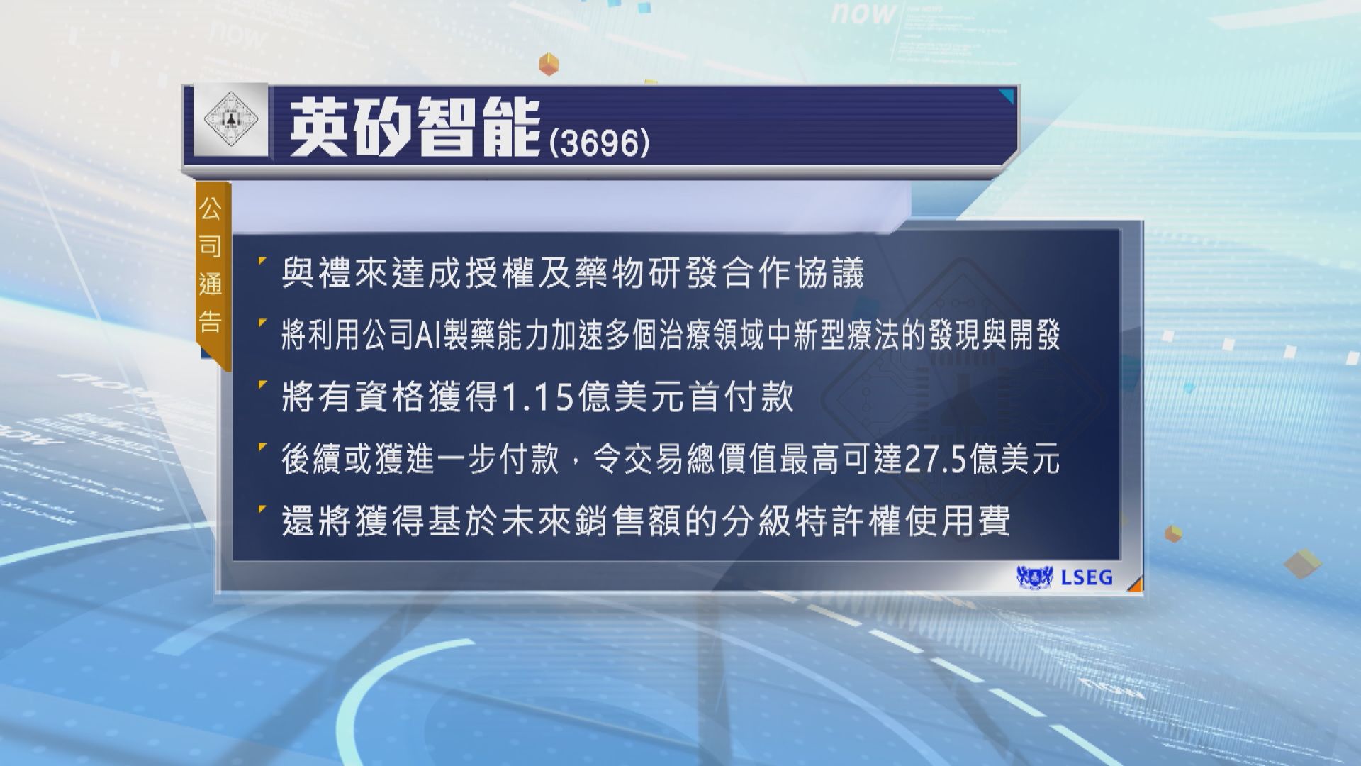 英矽智能與美國藥廠禮來達成授權及藥物研發合作協議