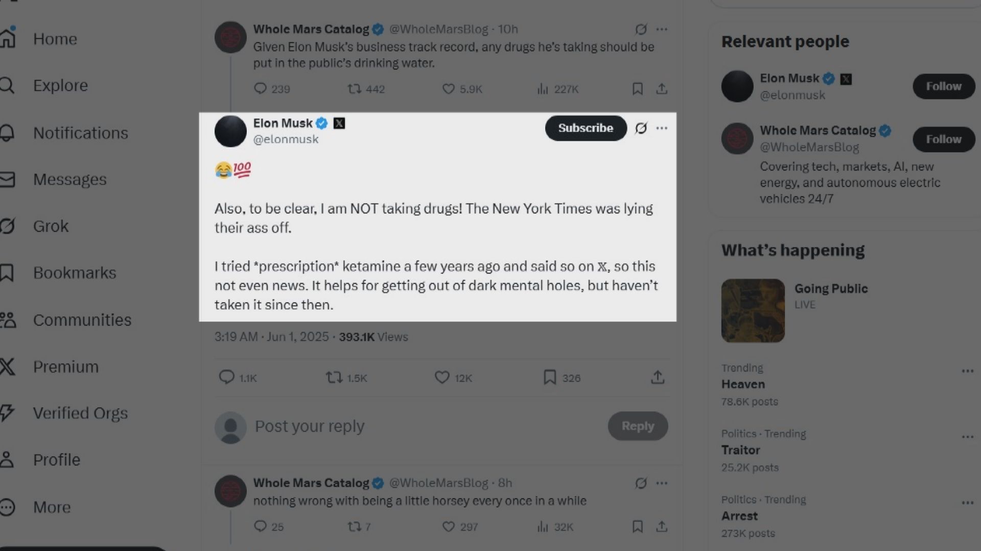 馬斯克否認吸毒　批紐時相關報道是大話連篇