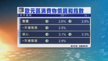 歐元區2月心通脹率高於預期