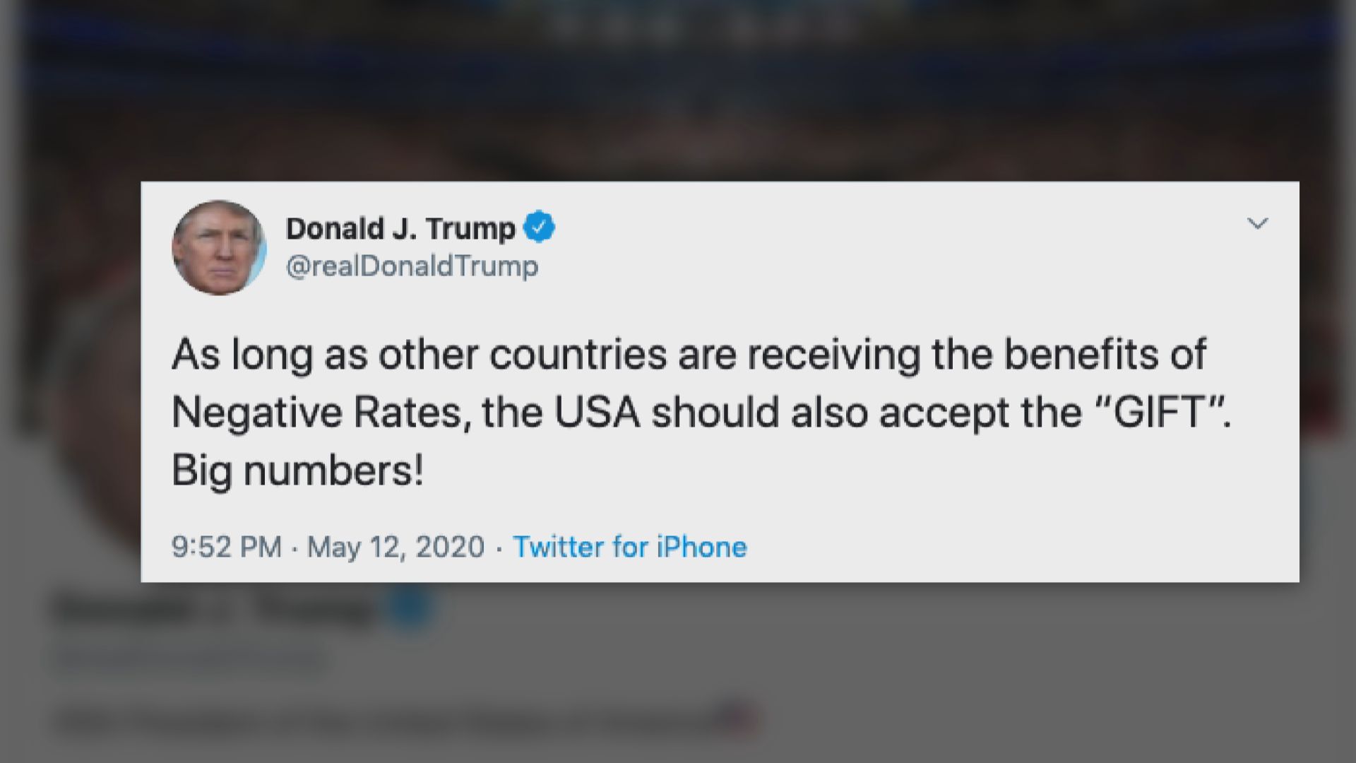 特朗普再度促請聯儲局實施負利率