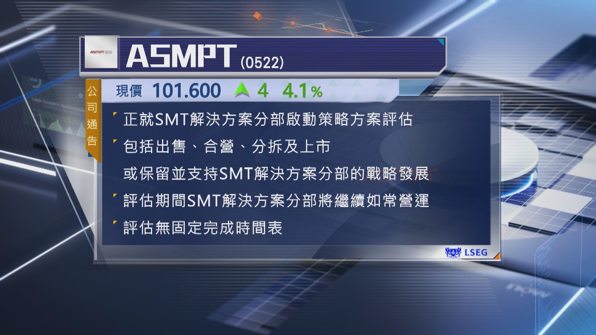 【晶片股】ASMPT評估SMT業務 研究出售、分拆或保留等選項