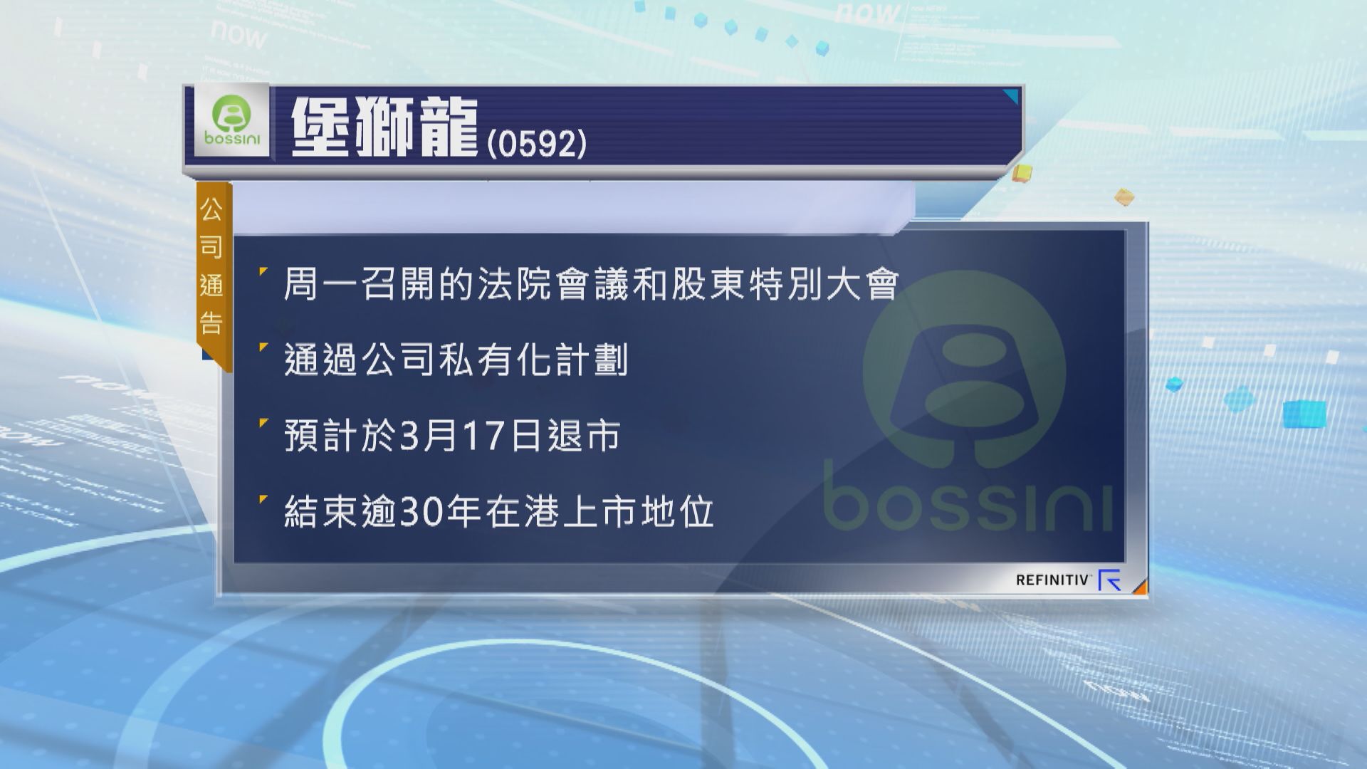 【上市逾30年】Bossini通過私有化 料「3‧17」退市
