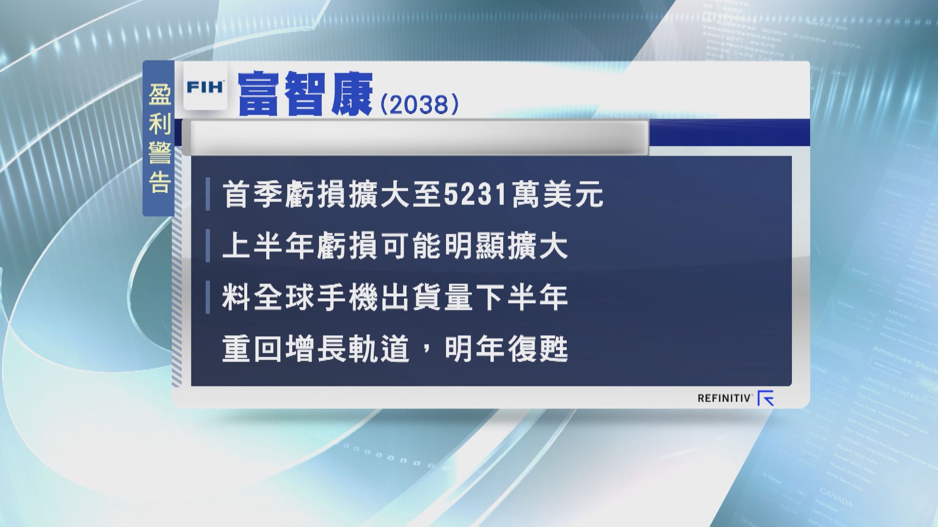 【盈警】富智康料上半年虧損顯著擴大