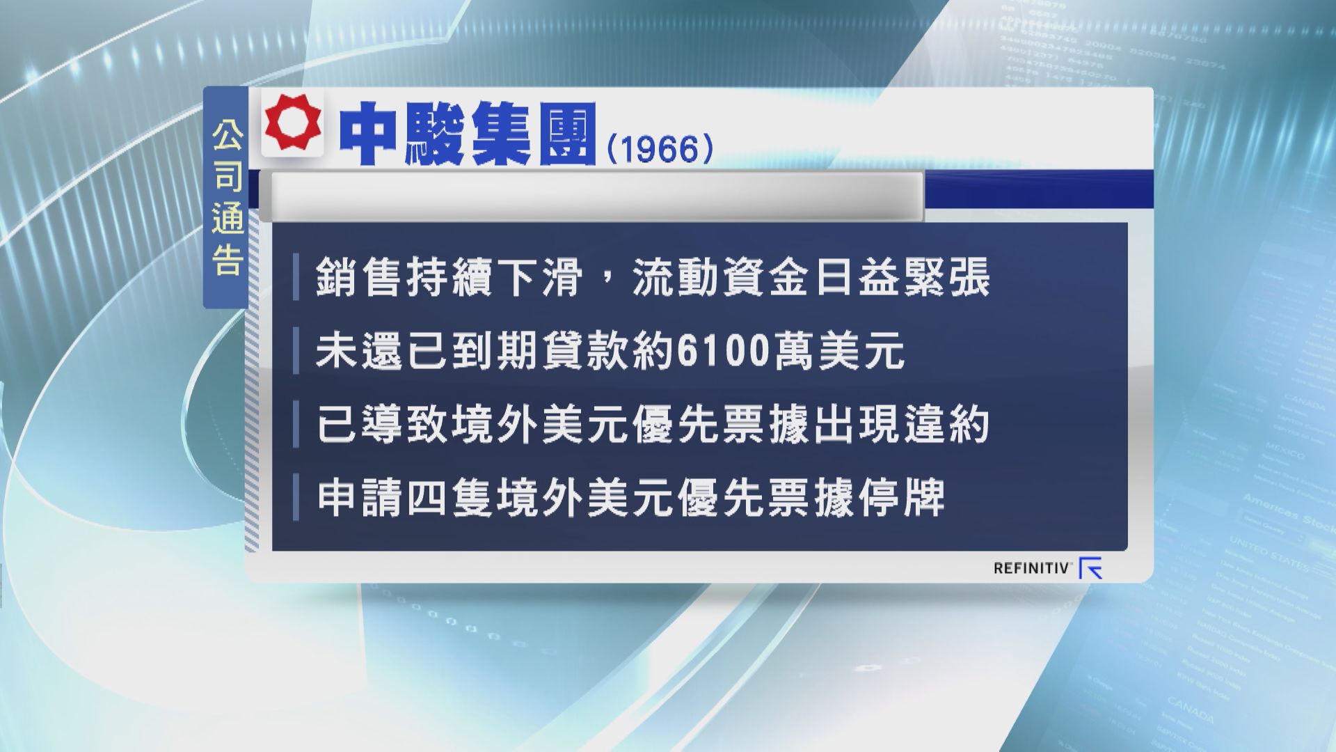 【內房危機】中駿境外美元優先票據違約 明起停牌