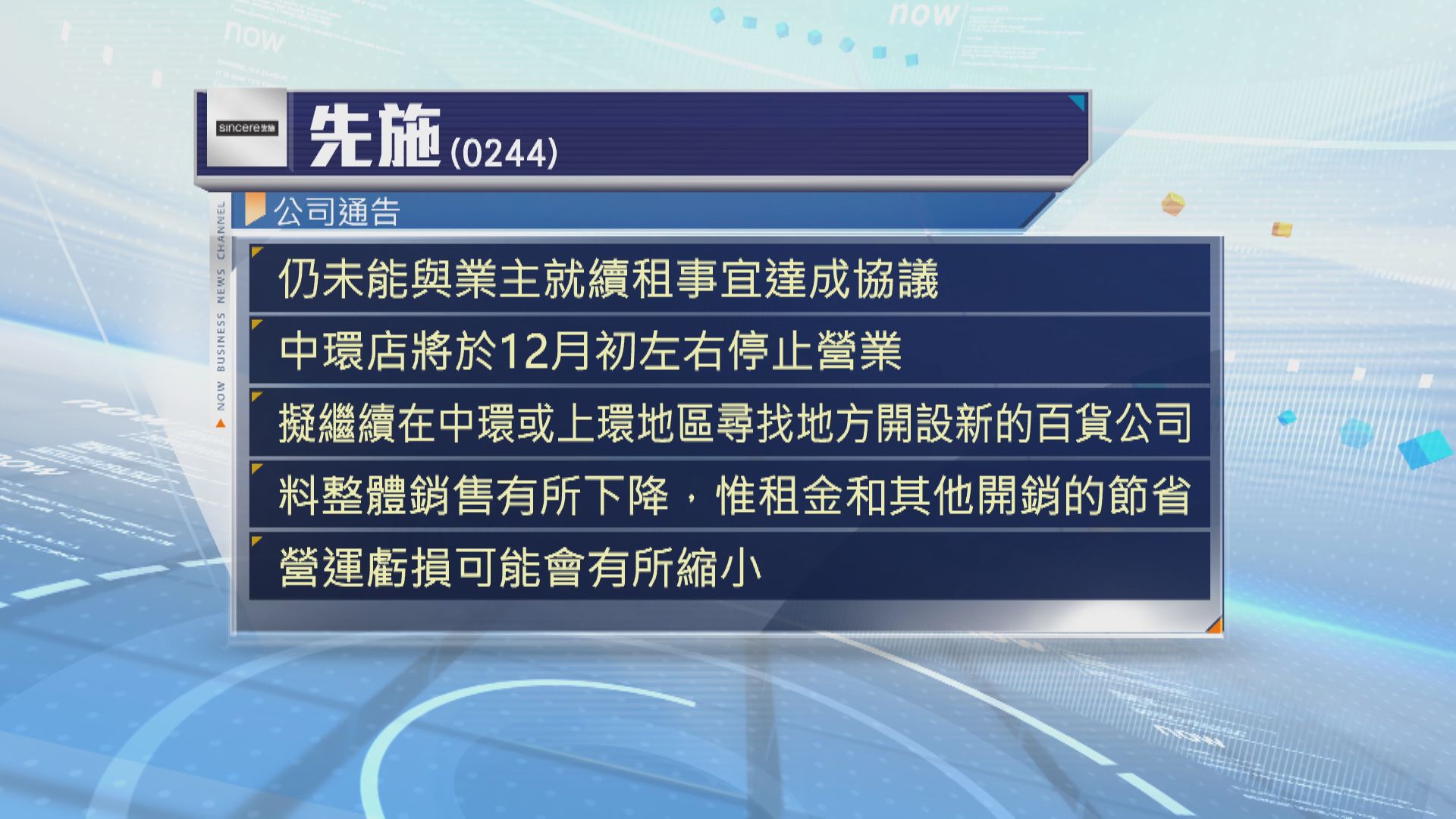 【先施】中環店12月約滿結業 擬中上環再搵新舖