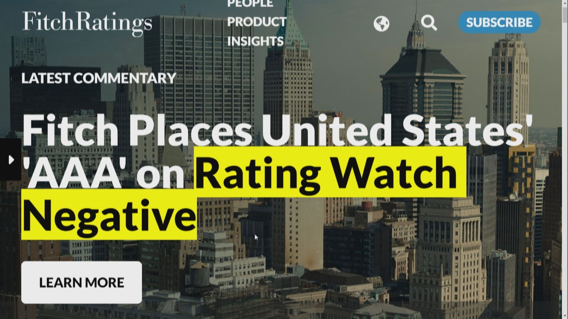 【債務僵局】惠譽將美評級列負面觀察名單  「3A」隨時不保