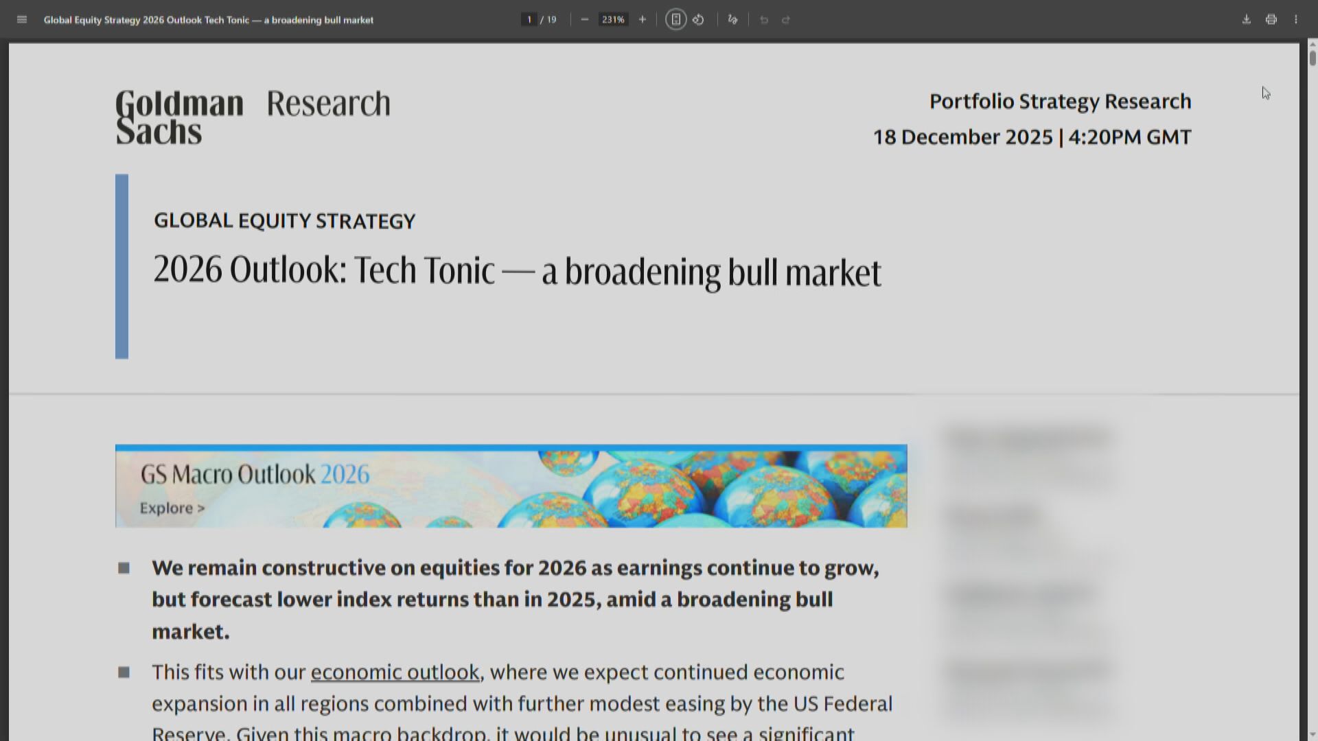 【環球股市】高盛:明年繼續睇升 但回報唔及今年
