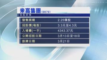 【下周一截飛】米高集團今起招股 入場費$4343