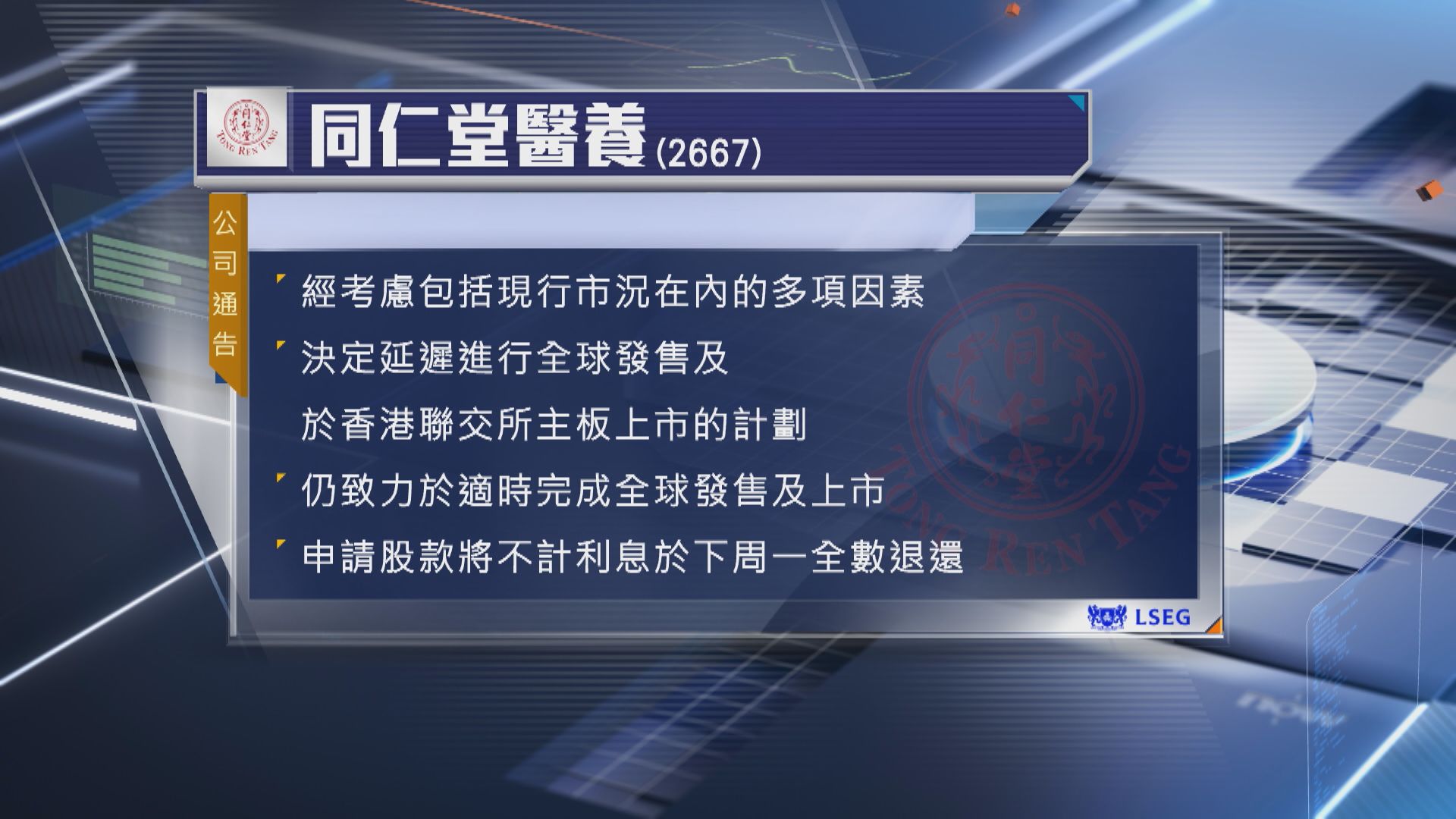 【新股IPO】同仁堂醫養掛牌前夕突煞停上市