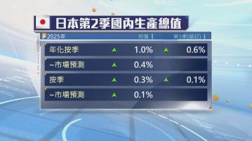 【勝預期】日本第2季GDP按季年率計增長1%