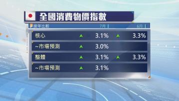 【高過預期】日本7月核心CPI按年升3.1%