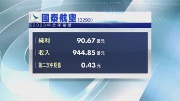 【業績速報】國泰去年轉賺逾97億 恢復派息0.43元