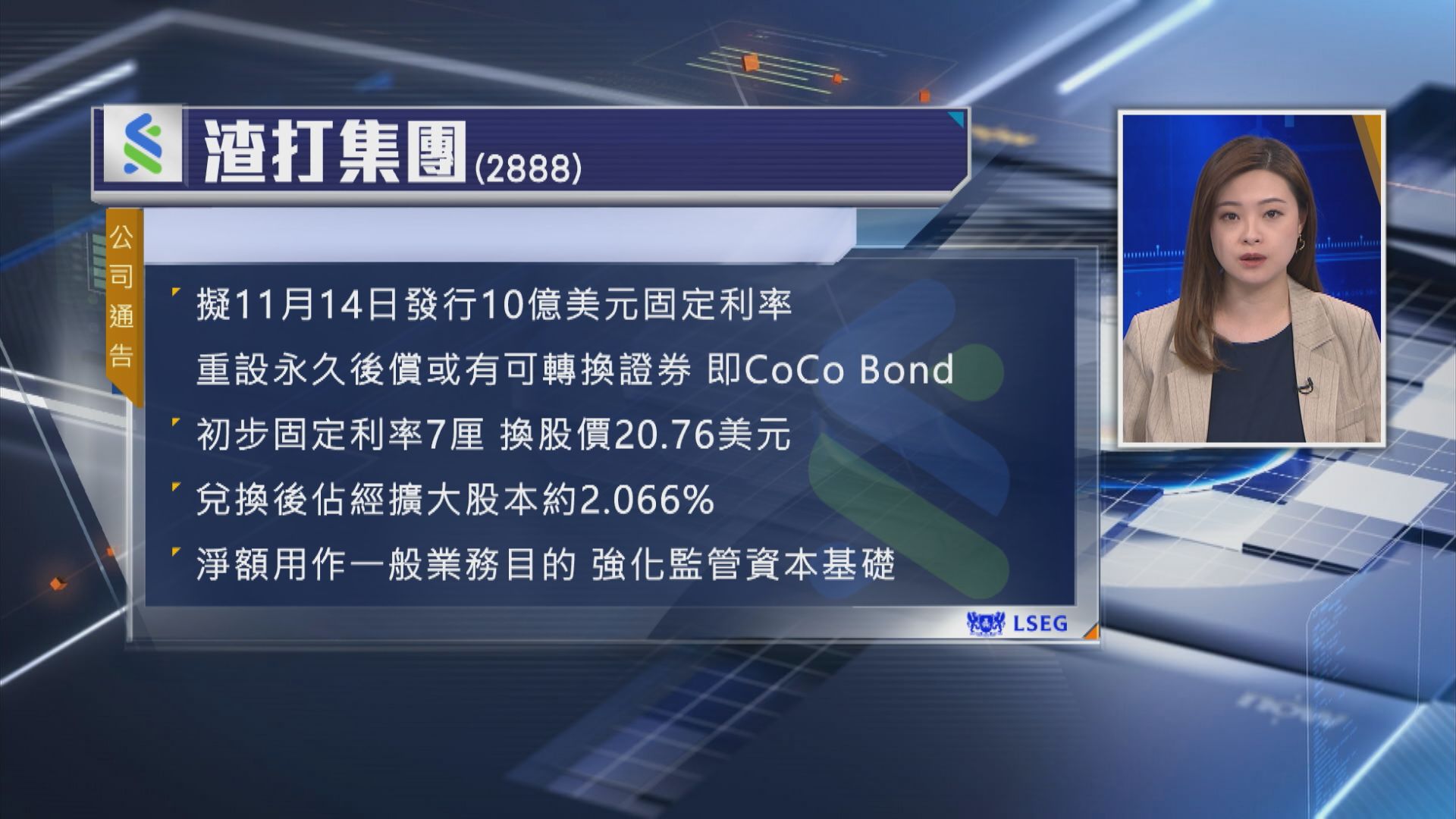 【強化資本基礎】渣打擬發10億美元固定利率證券