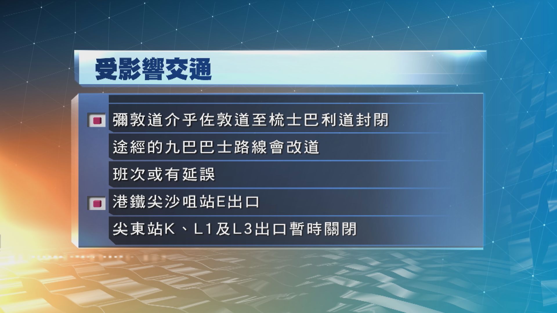 受尖沙咀火警影響　部分九巴路線需要改道