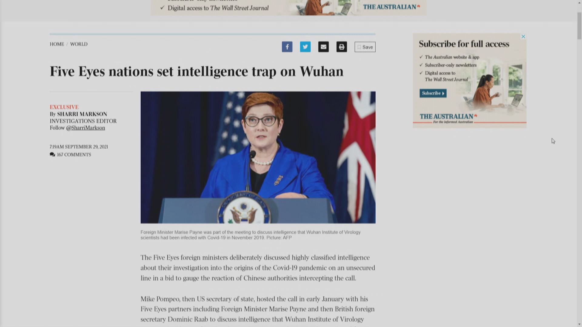 澳媒：「五眼聯盟」外長通話討論疫情起源　故意引中方截聽