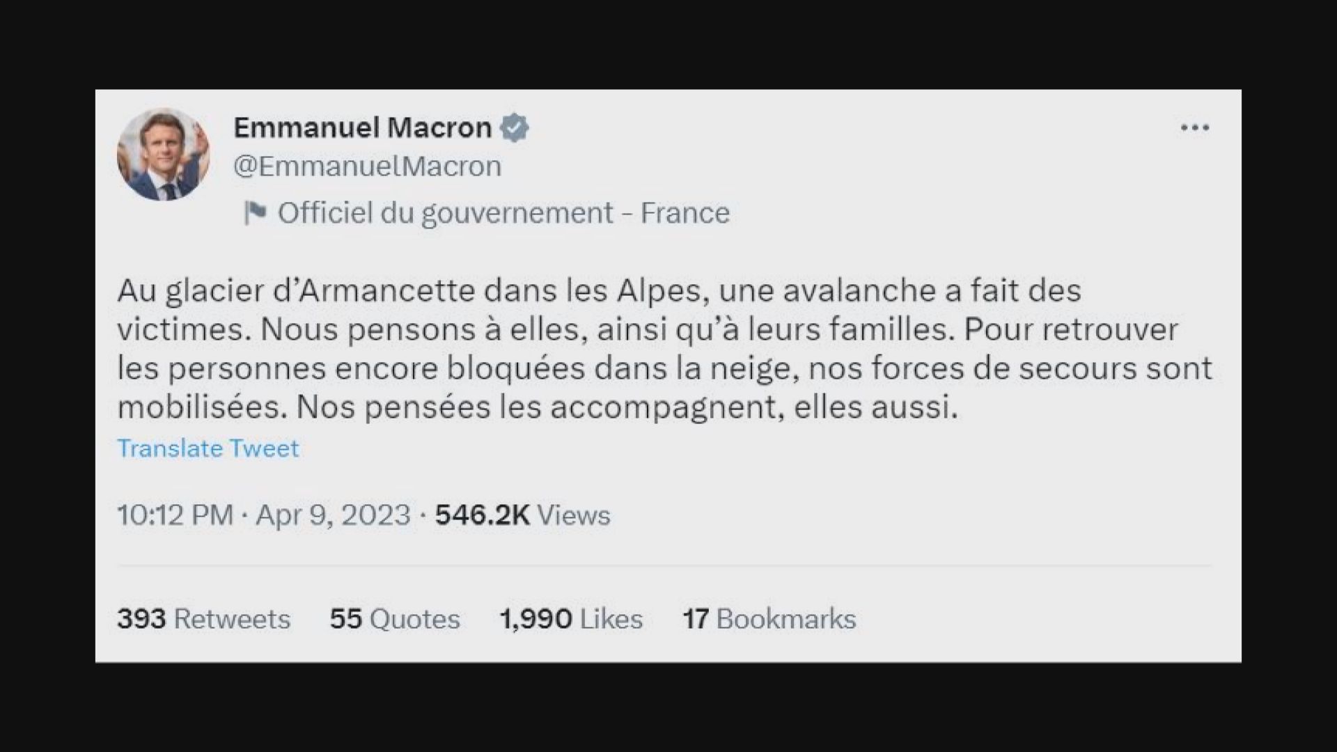 法國勃朗峰附近冰川雪崩六死多傷