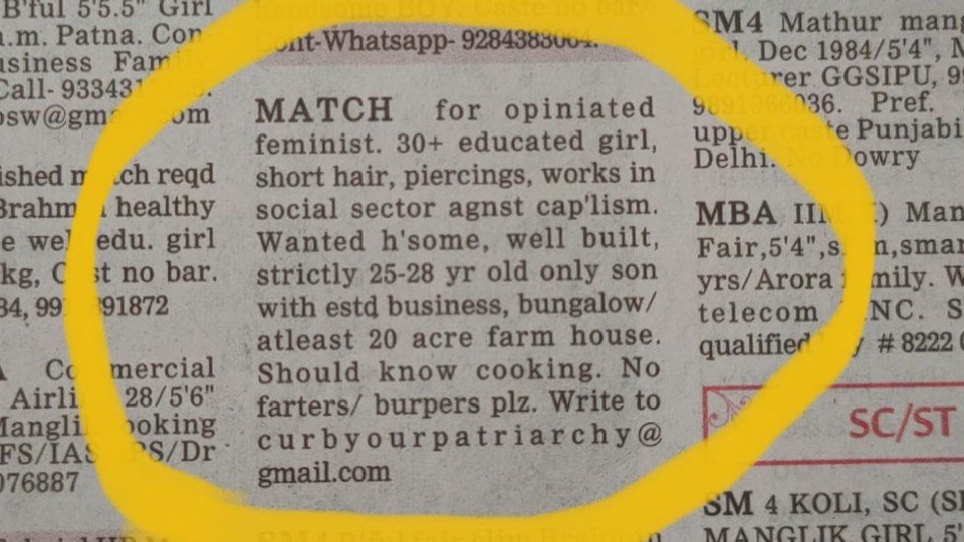 【環球薈報】印度女權主義者登報徵婚令人側目