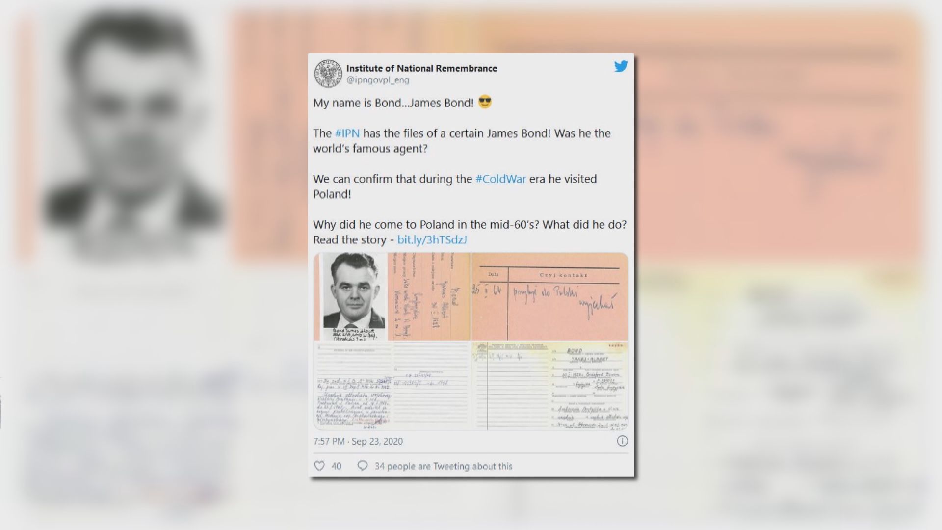 【環球薈報】檔案顯示「占士邦」冷戰期間曾在波蘭活動