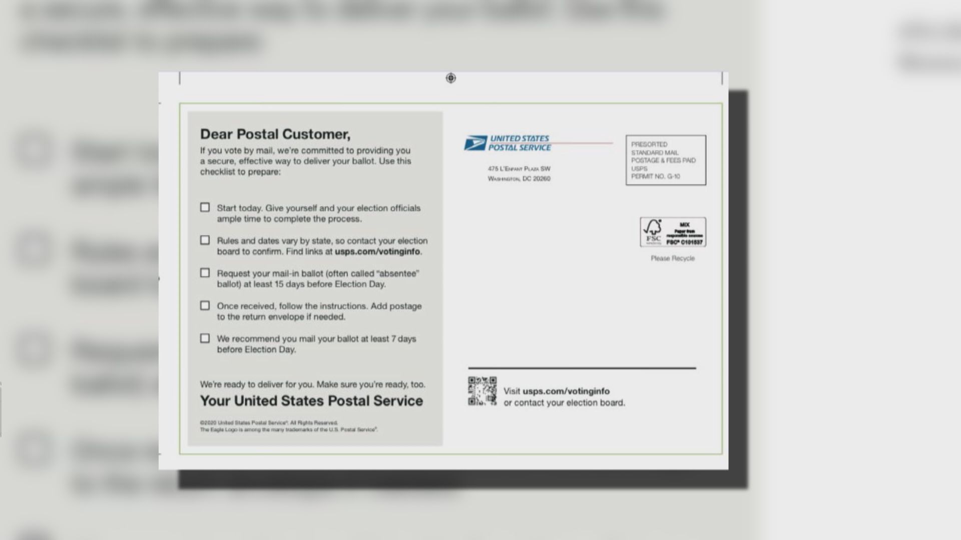 【環球薈報】美國郵政署暫時被禁寄出選前郵件