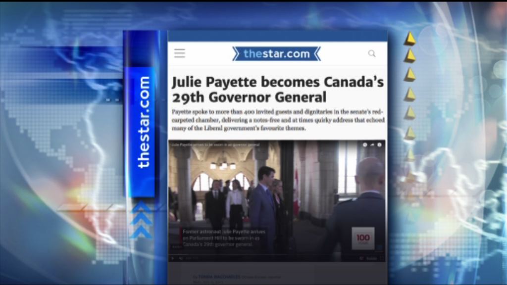 【環球薈報】加拿大新任總督帕耶特曾上太空