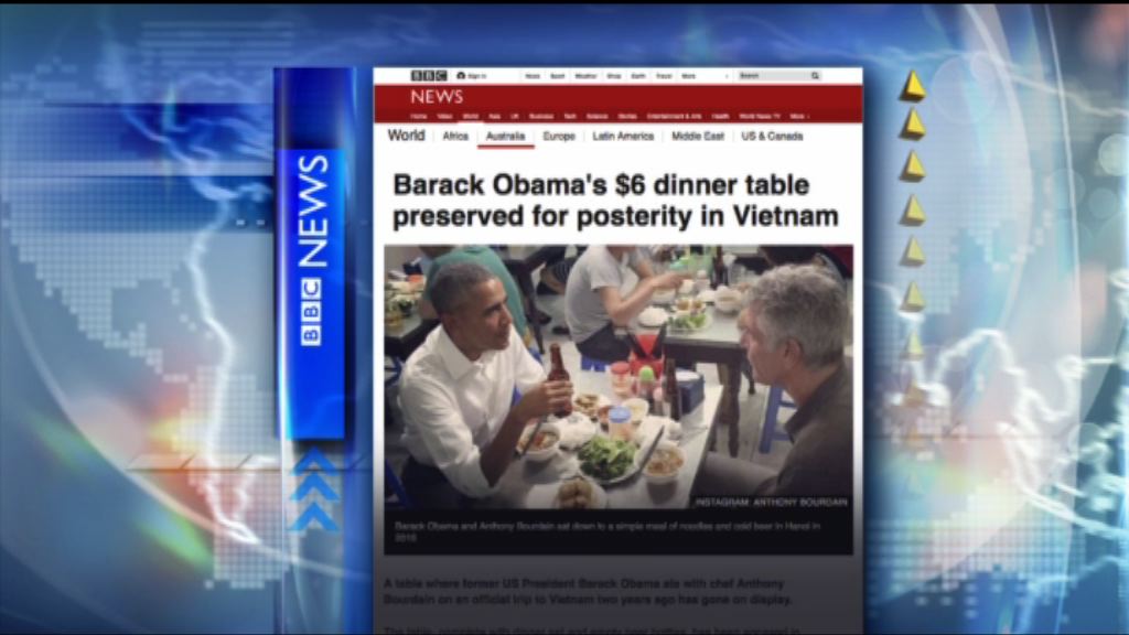 【環球薈報】河內小店展示櫃封起奧巴馬座位