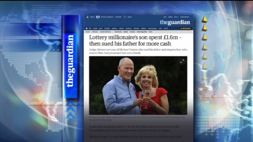 【環球薈報】英國子告父要求分彩票獎金