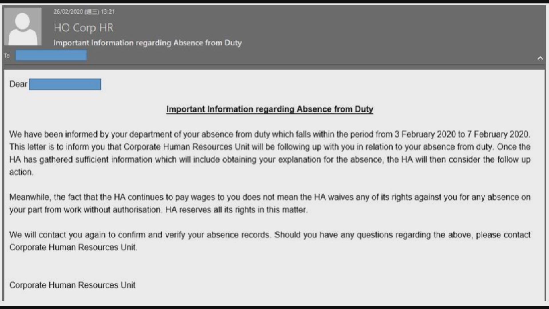 醫管局向罷工職員發信稱會作出跟進行動