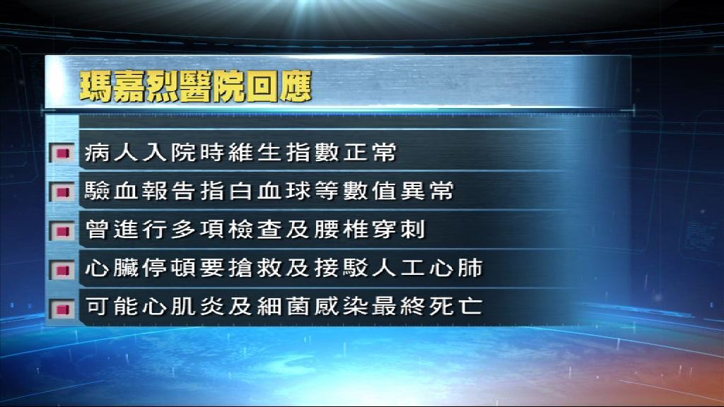 瑪嘉烈醫院強調女病人入院初期維生指數正常