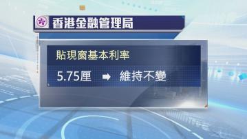 金管局維持貼現窗基本利率5.75厘不變