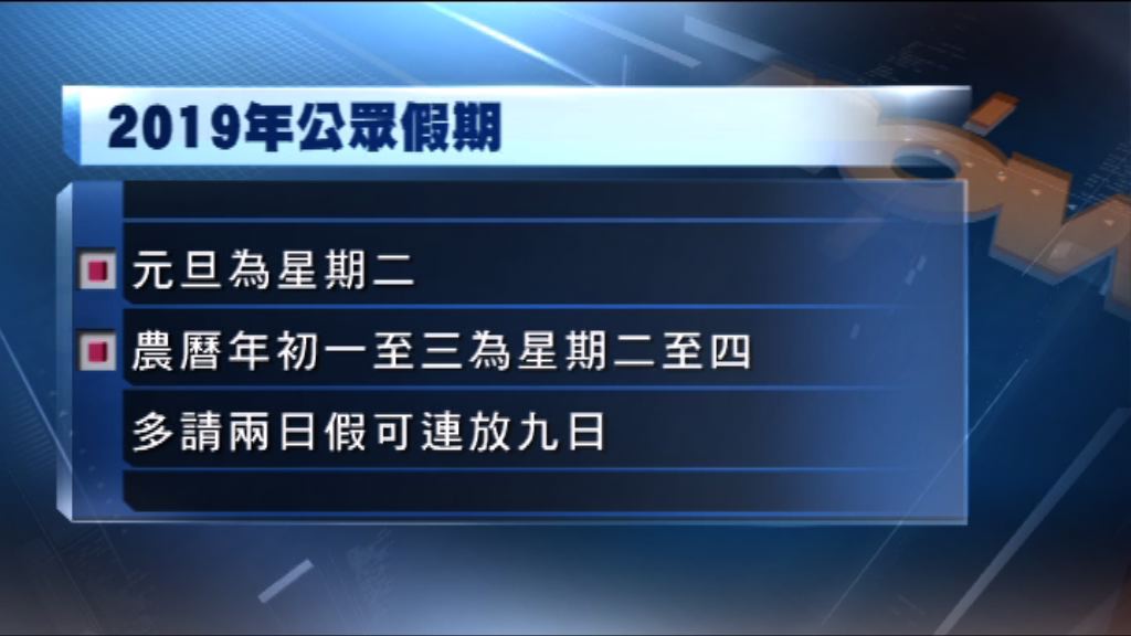 政府刊憲公布明年公眾假期