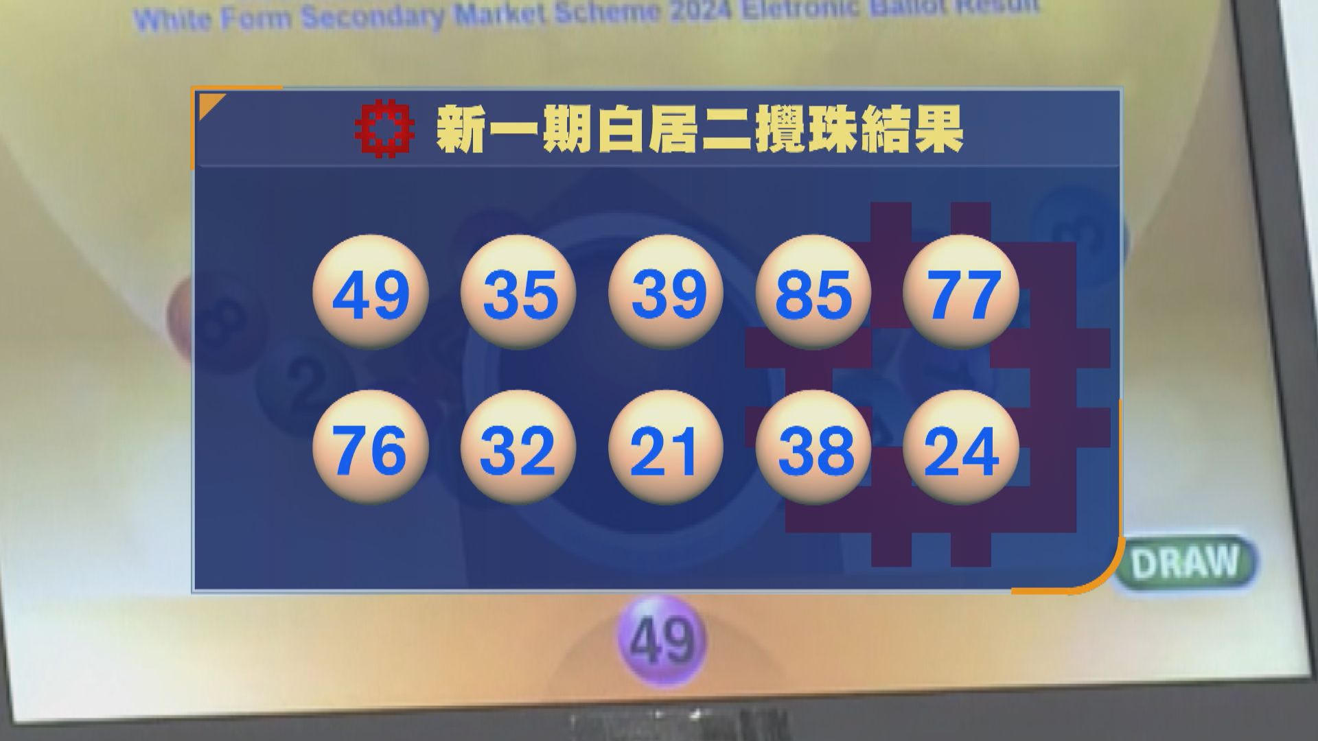 新一期白居二公布攪珠結果
