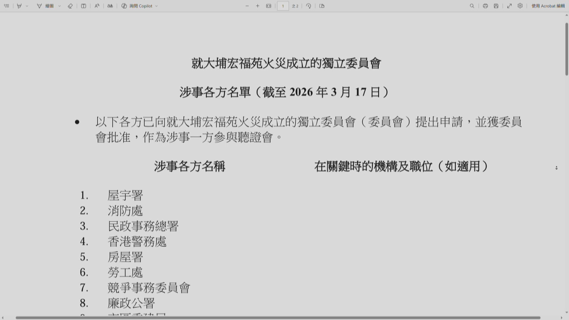 宏福苑火災｜鴻毅建築及宏業建築將作為涉事方參與獨立委員會聽證會