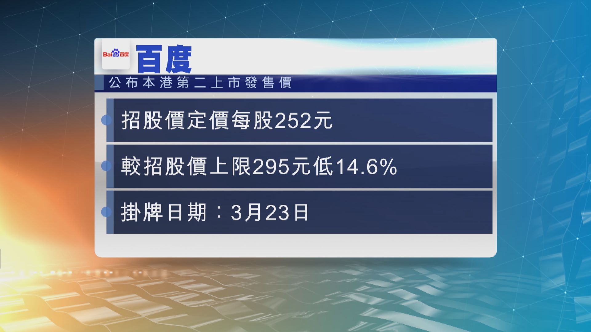 百度公布招股價定價每股252元