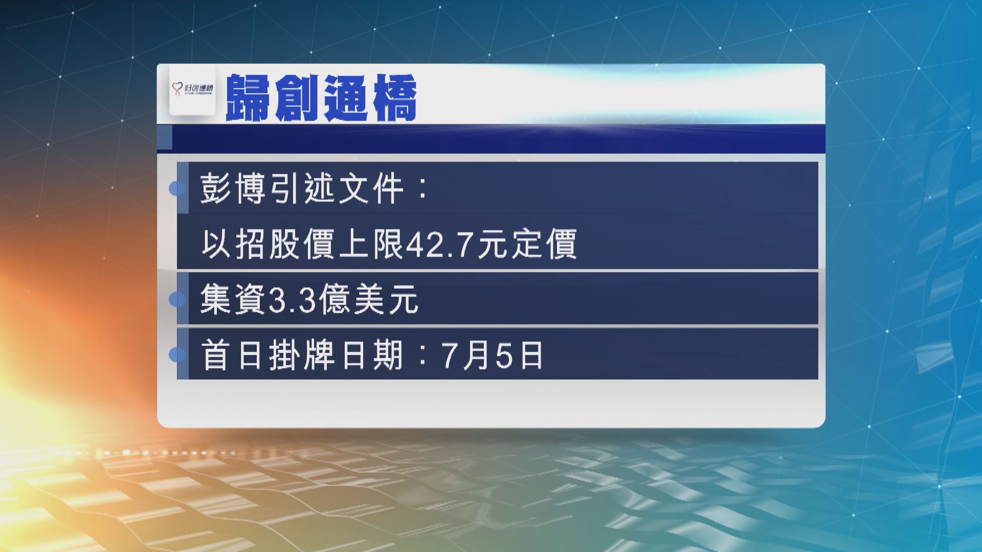 內地醫療器械公司歸創通橋據報以招股價上限定價