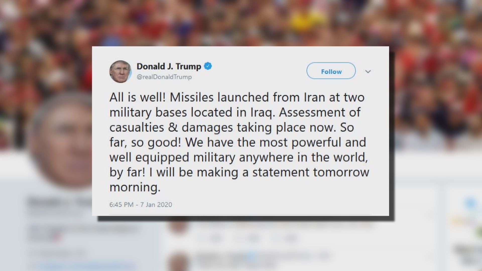 伊朗導彈攻擊伊拉克美軍基地　美國指無傷亡報告