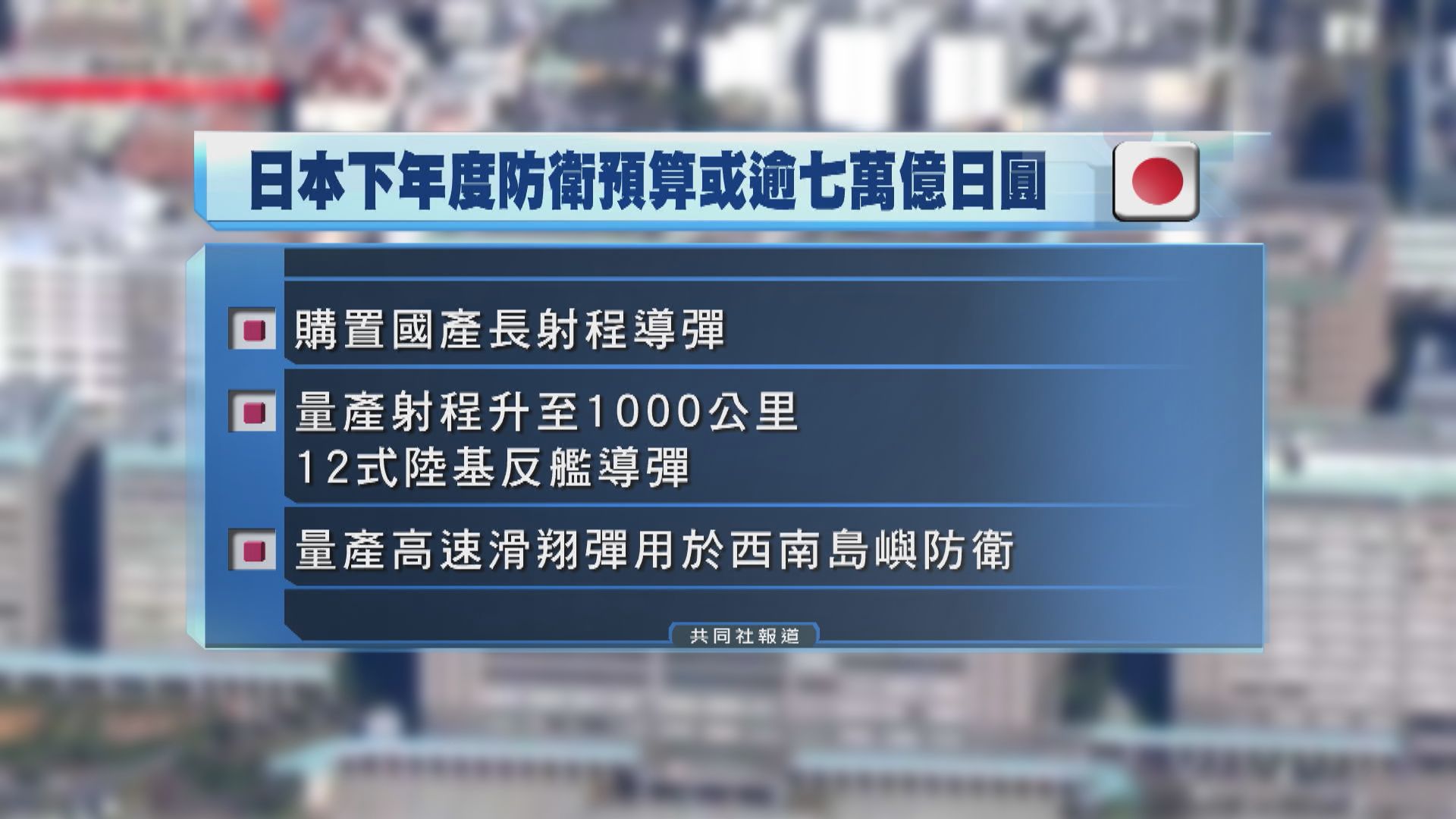 據報日本下年度防衛預算將達逾七萬億日圓
