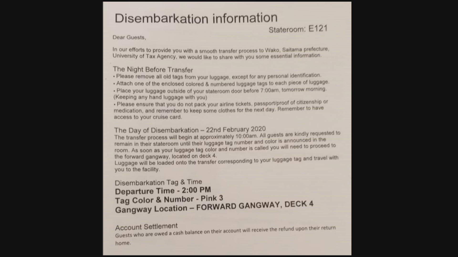 有船上緊密接觸者被通知送到附近大學隔離