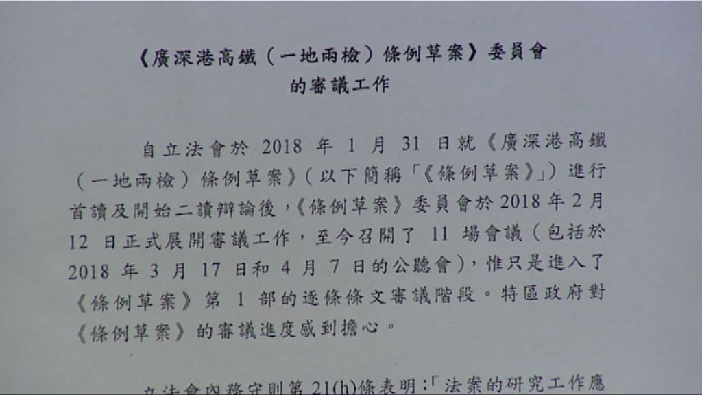 政府去信一地兩檢委員會指擔心法案審議進度