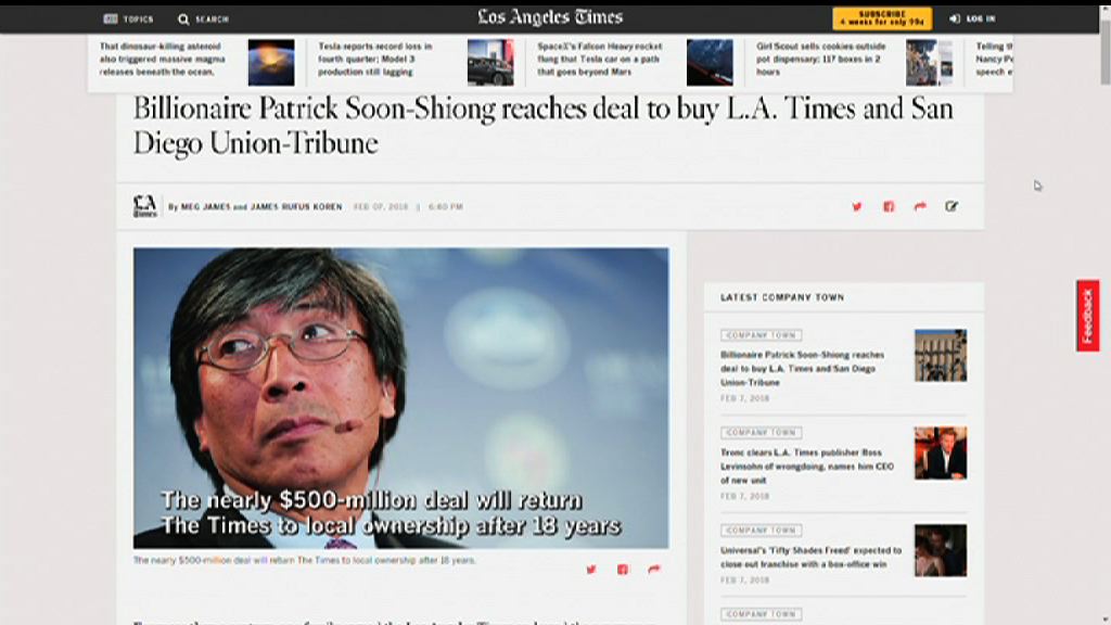 華裔富商以五億美元收購洛杉磯時報