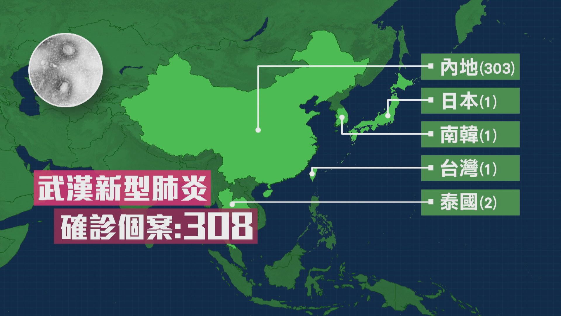 全球累計308宗武漢新型肺炎病例　河南出現首宗案例