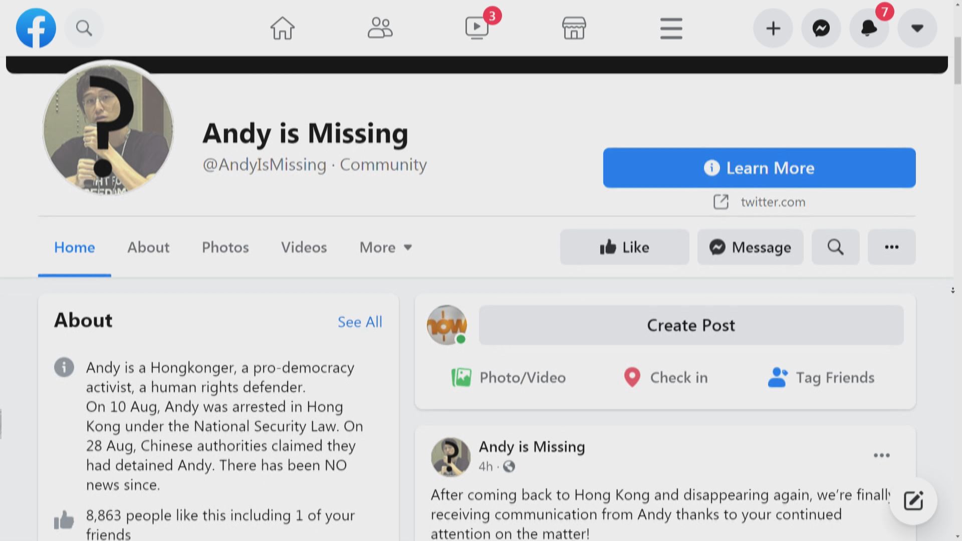 李宇軒家人在社交網站指與李宇軒取得聯絡