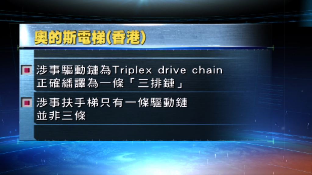 奧的斯：涉事扶手梯只有一條驅動鏈