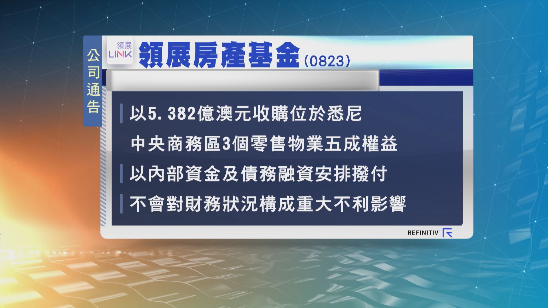 領展斥31億元收購澳洲3個零售物業50%權益