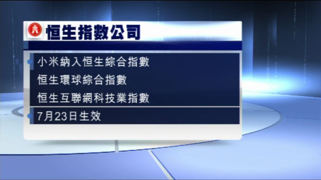 小米本月23日起納入恒生綜合指數