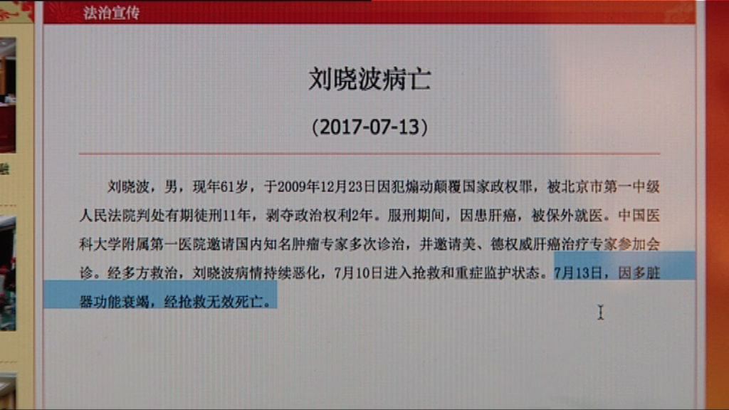 劉曉波多臟器官功能衰竭病逝