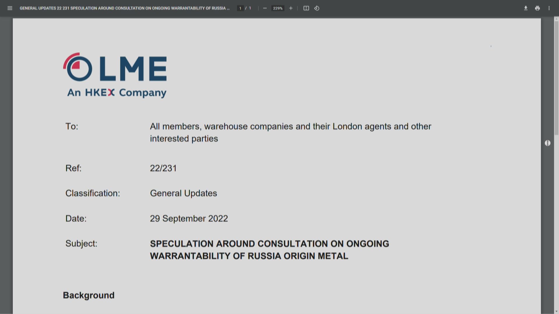 倫敦金屬交易所：研禁止俄羅斯參與金屬交易