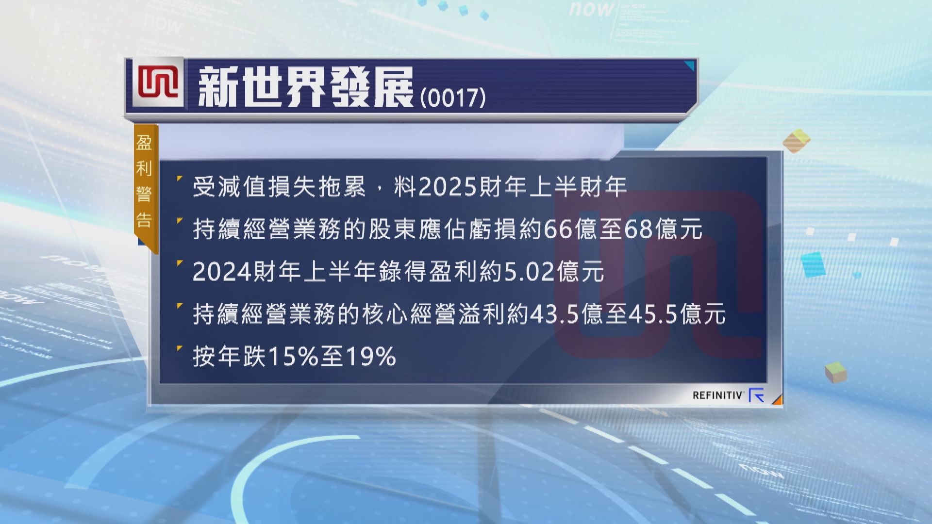新世界發展發盈利警告